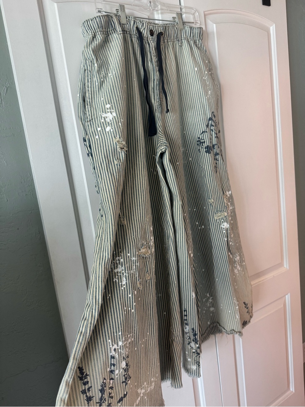 Free People Pinstripe Wide-Leg Pants with Paint Splatter - Picture 2 of 5
